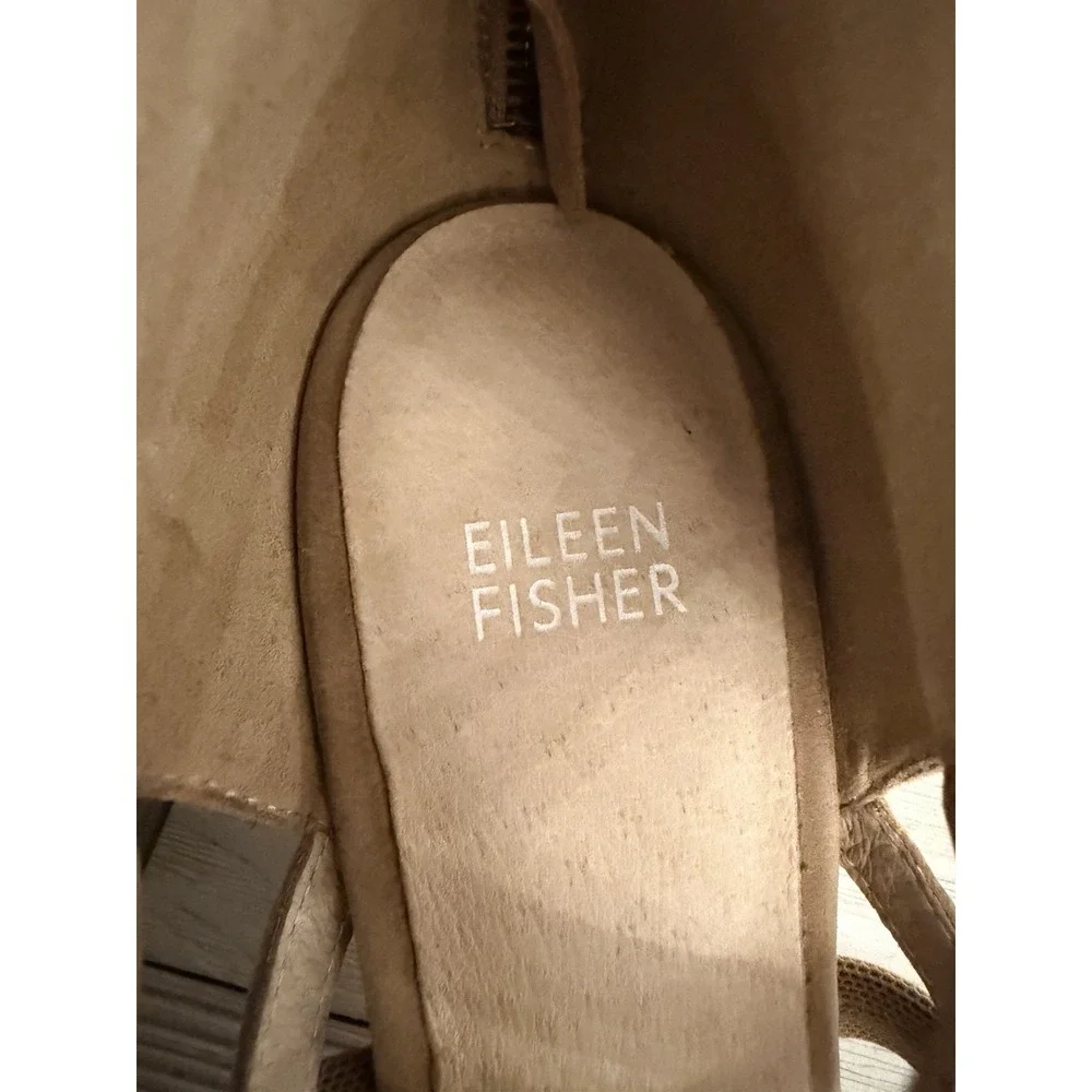 Eileen Fisher Strappy Wedge Heels‎ Women Size 9.5/10 Sandals Leather Rear Zip